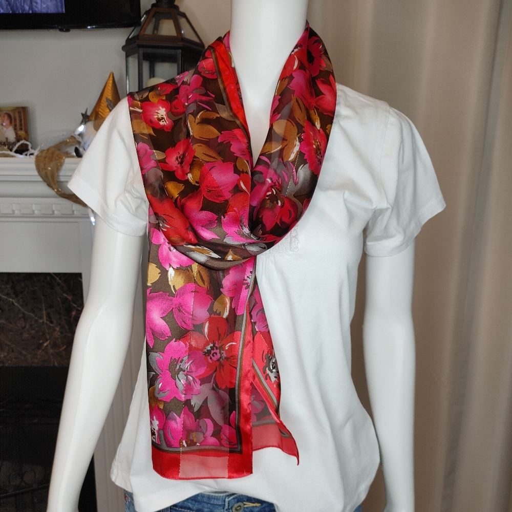 4 Scarf Bundle- Floral and Striped Scarf Set - Red,Coral - Picture 11 of 13